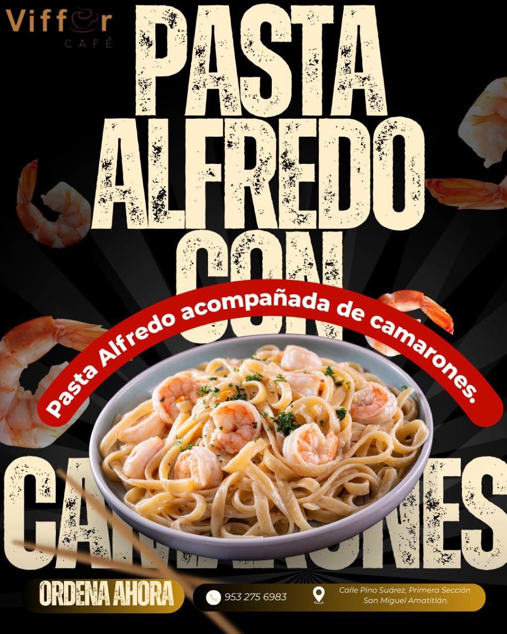 Pasta Alfredo con Camarones